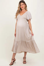 PinkBlush Cream Smocked Flutter Sleeve Midi Dress - 
