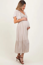 PinkBlush Cream Smocked Flutter Sleeve Midi Dress - 