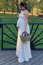 PinkBlush Cream Smocked Open Back Maternity Maxi Dress