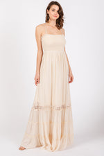 PinkBlush Cream Smocked Open Back Maternity Maxi Dress