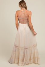 PinkBlush Cream Smocked Open Back Maternity Maxi Dress