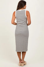 PinkBlush Cream Striped Ribbed Knit Sleeveless Maternity Midi Dress - 