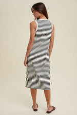 PinkBlush Cream Striped Ribbed Knit Sleeveless Midi Dress - 