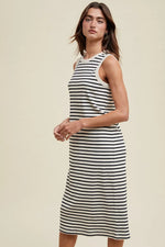 PinkBlush Cream Striped Ribbed Knit Sleeveless Midi Dress - 