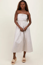 PinkBlush Cream Tube Striped Black Smocking Maxi Dress - 