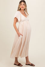 PinkBlush Cream V - Neck Flutter Short Sleeve Maternity Midi DressEveretts Place