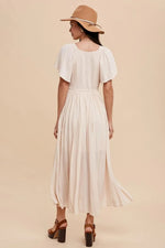 PinkBlush Cream V - Neck Flutter Short Sleeve Midi Dress - 