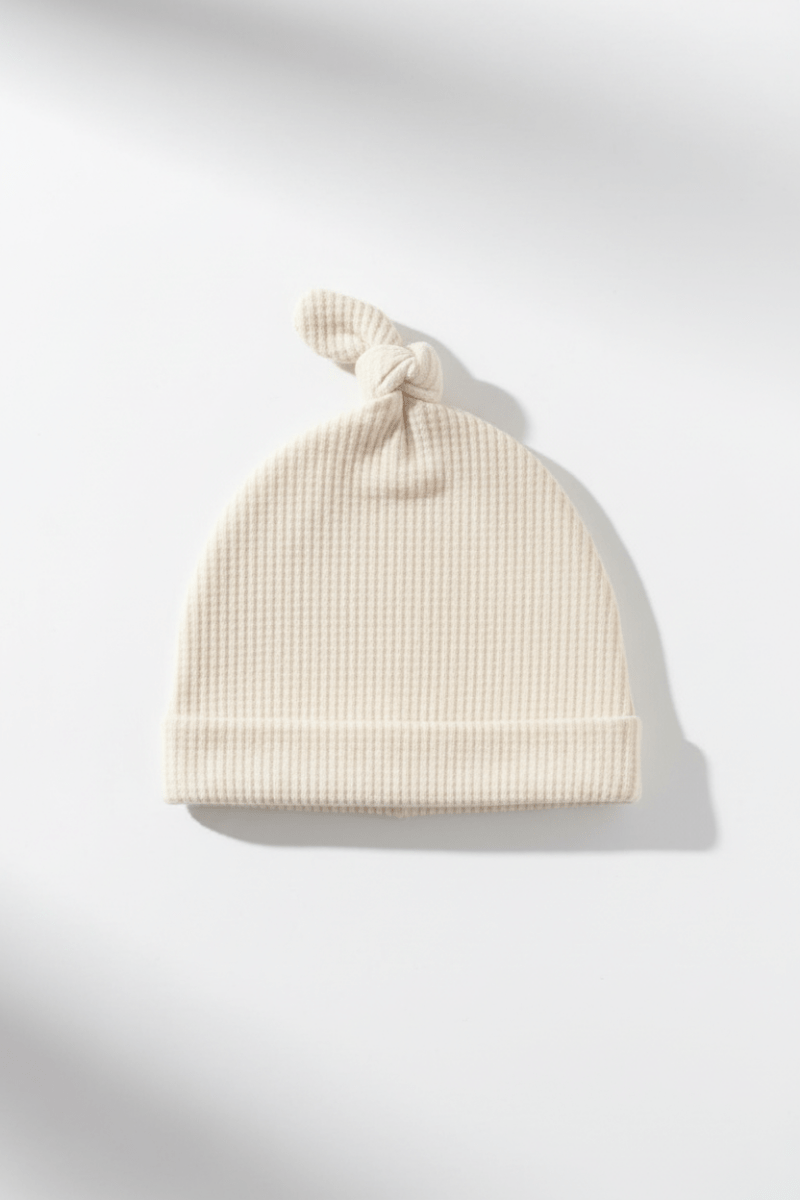 Little Mae & Co Cream Waffle Knit Newborn Baby Knot Hat - 