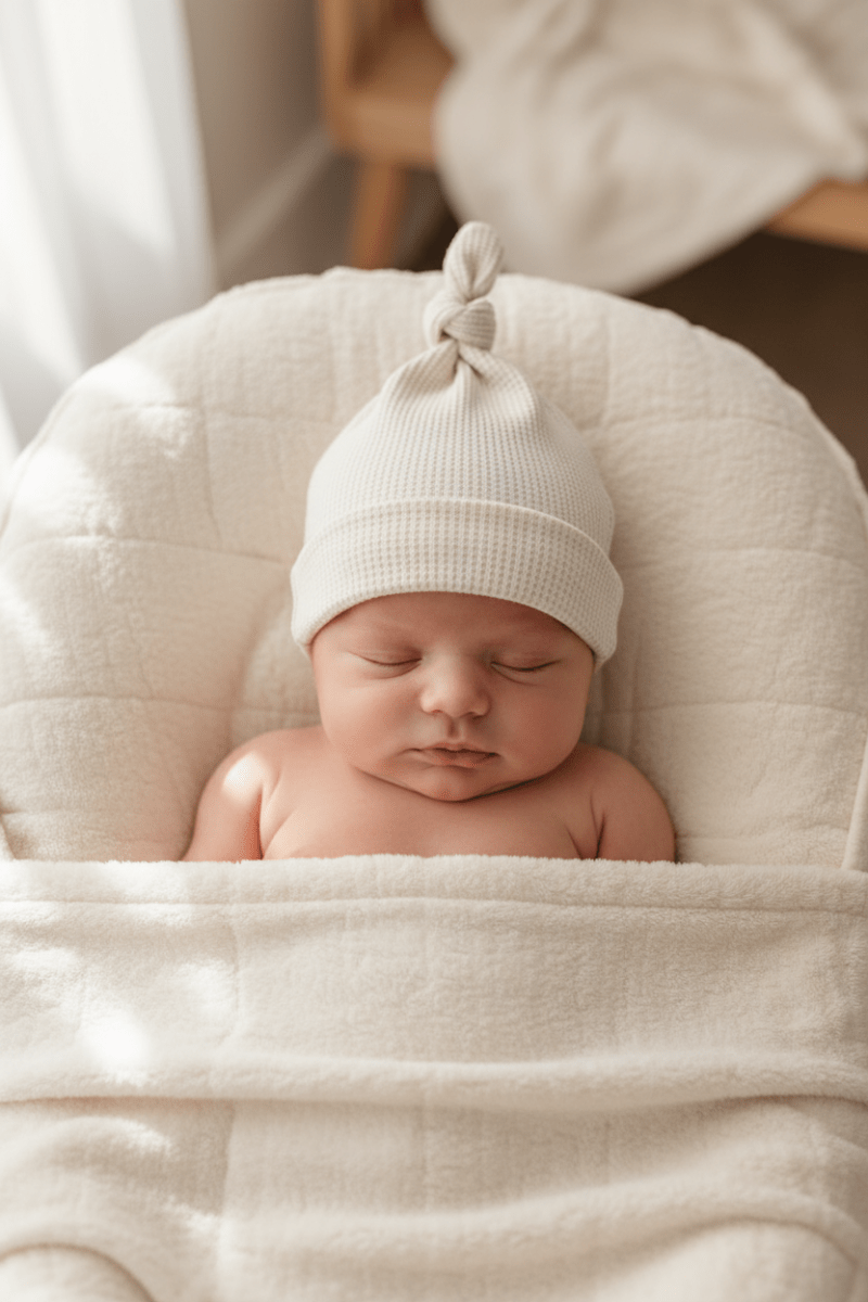 Little Mae & Co Cream Waffle Knit Newborn Baby Knot Hat - 