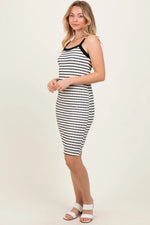 PinkBlush Cream/Black Striped Sleeveless Bodycon Knit Dress - 