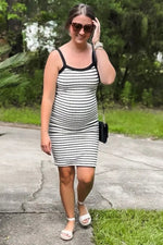 PinkBlush Cream/Black Striped Sleeveless Maternity Bodycon Knit Dress - 