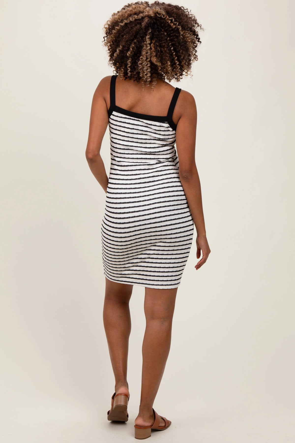 PinkBlush Cream/Black Striped Sleeveless Maternity Bodycon Knit Dress - 