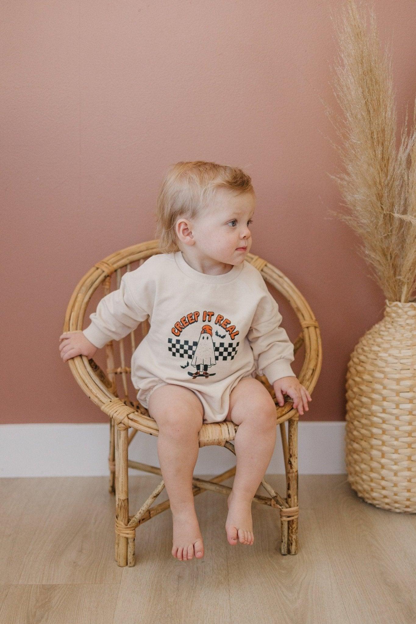 Organic Cotton French Terry Sweatshirt Romper - Creep