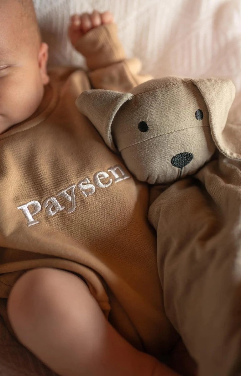 Little Joy Co. Cuddle Pup Bamboo Puppy Lovey Butterscotch Mint Olive - 