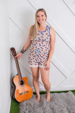 Bestaroo Cuddle Up Cowboy Mom Shorts Set With Tank Top And Lace Ruffles - 