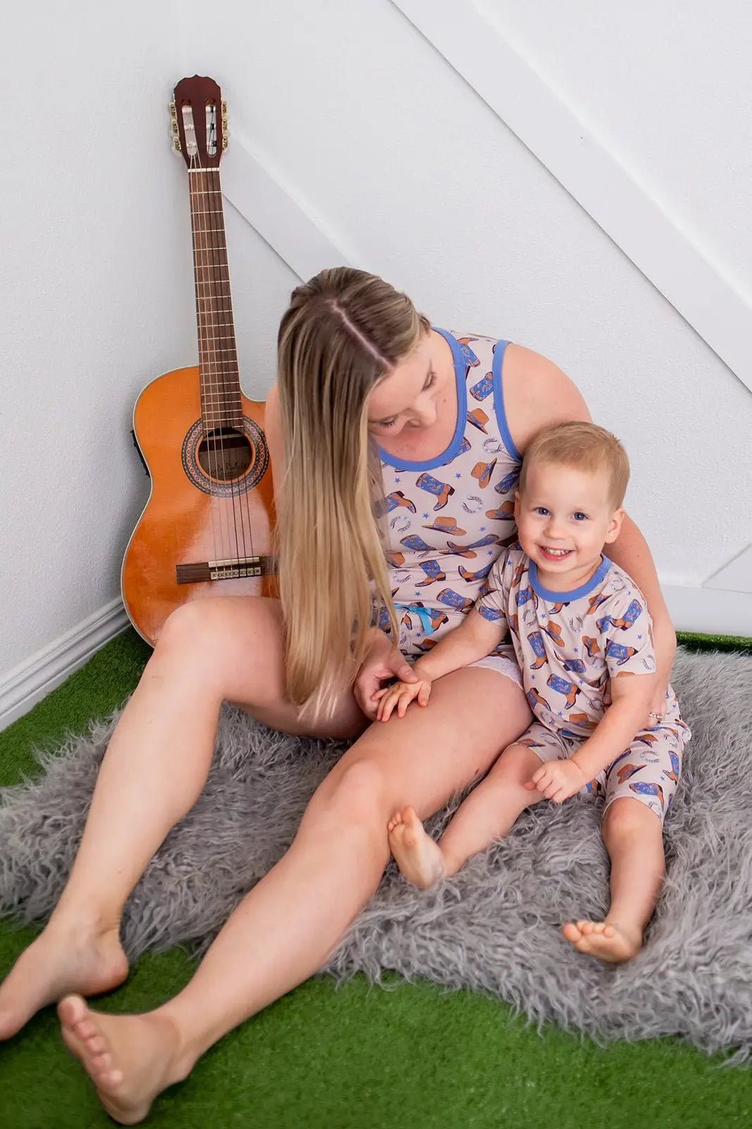 Bestaroo Cuddle Up Cowboy Mom Shorts Set With Tank Top And Lace Ruffles - 