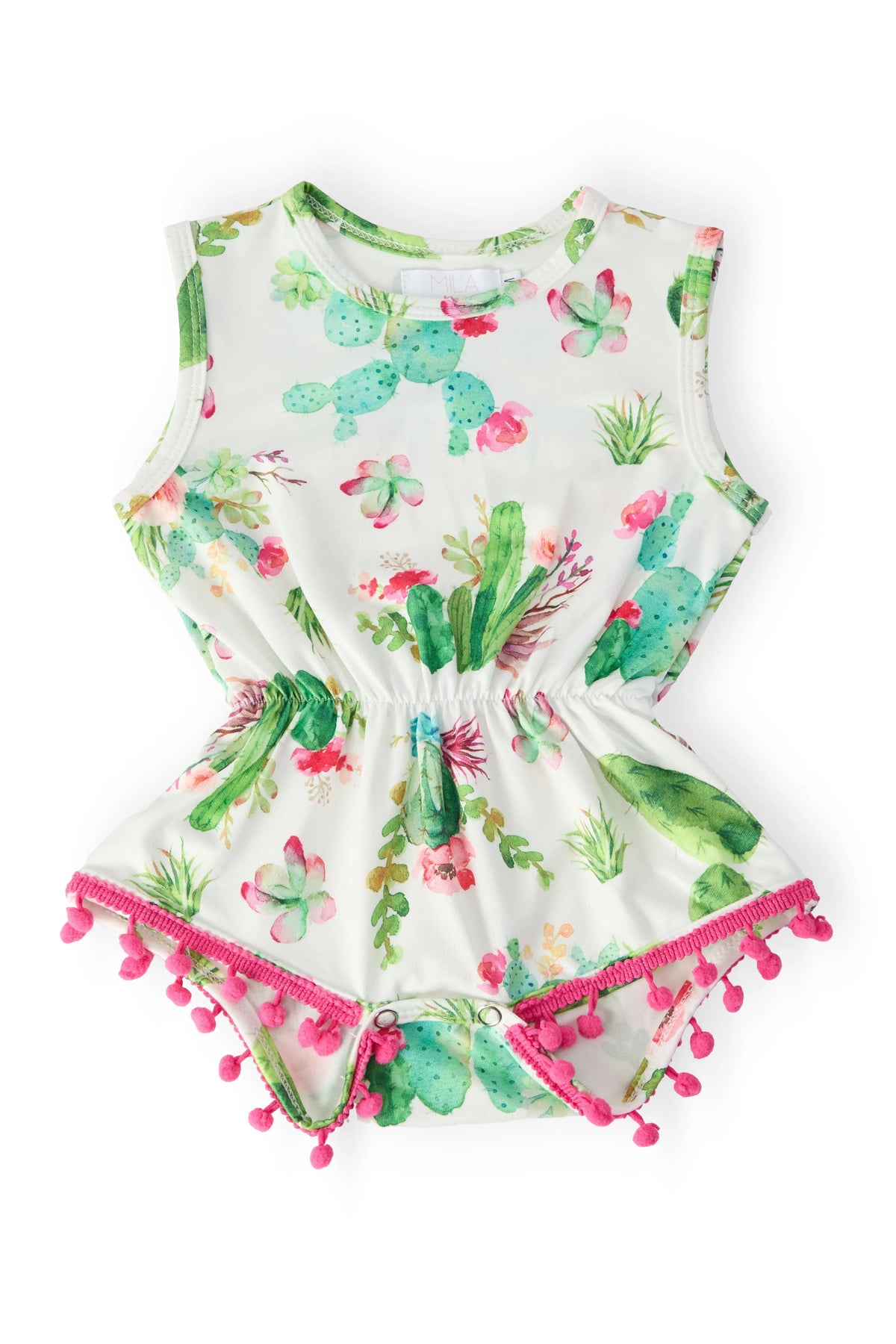 Cute Cactus Pom Pom Romper - Baby & Toddler Clothing, Pink, Textile, One-piece garment, Sleeveless shirt | Everetts Place