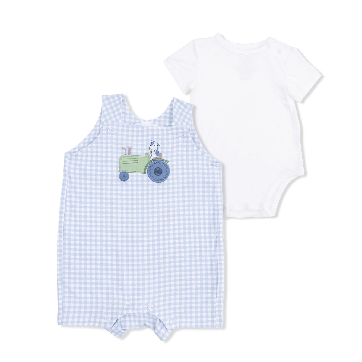 Angel Dear Cute Farm Animals Appliques - Overall Shortie with Short Sleeve Bodysuit - 