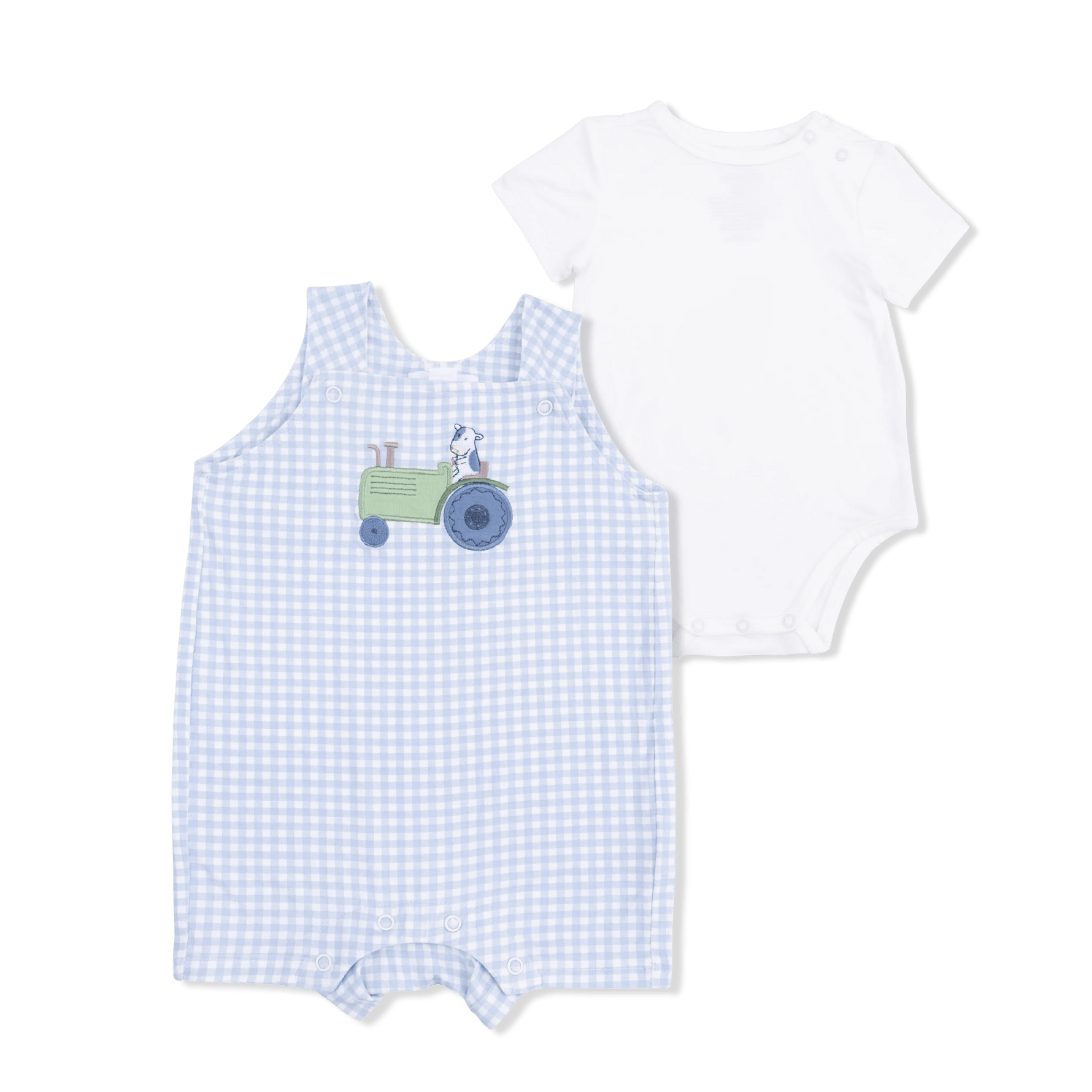 Angel Dear Cute Farm Animals Appliques - Overall Shortie with Short Sleeve Bodysuit - 