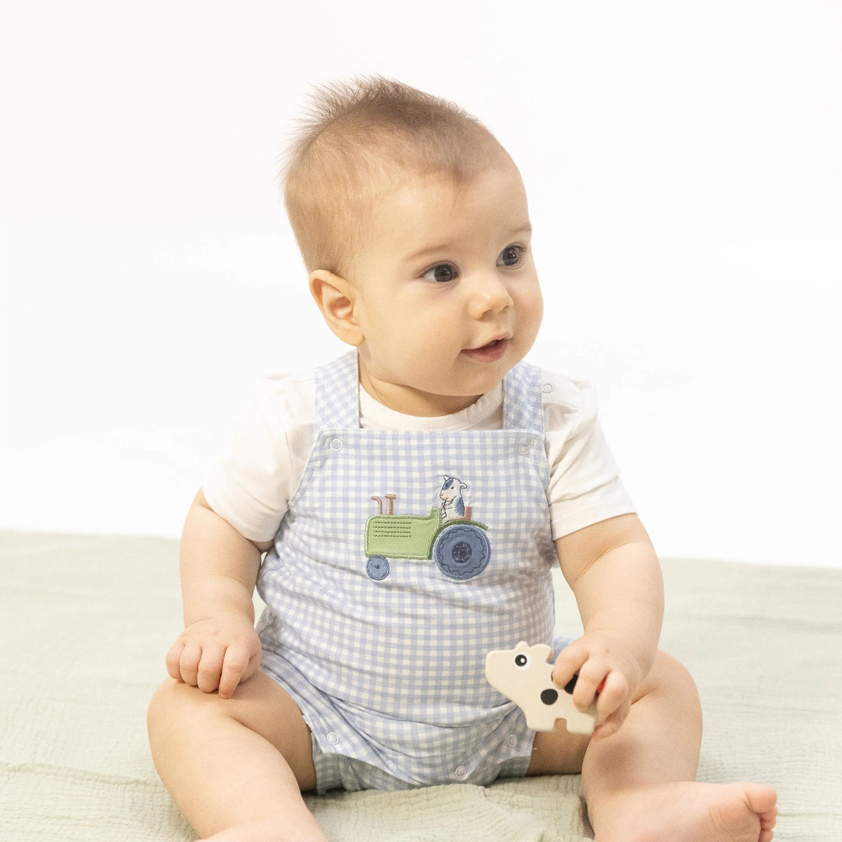 Angel Dear Cute Farm Animals Appliques - Overall Shortie with Short Sleeve Bodysuit - 
