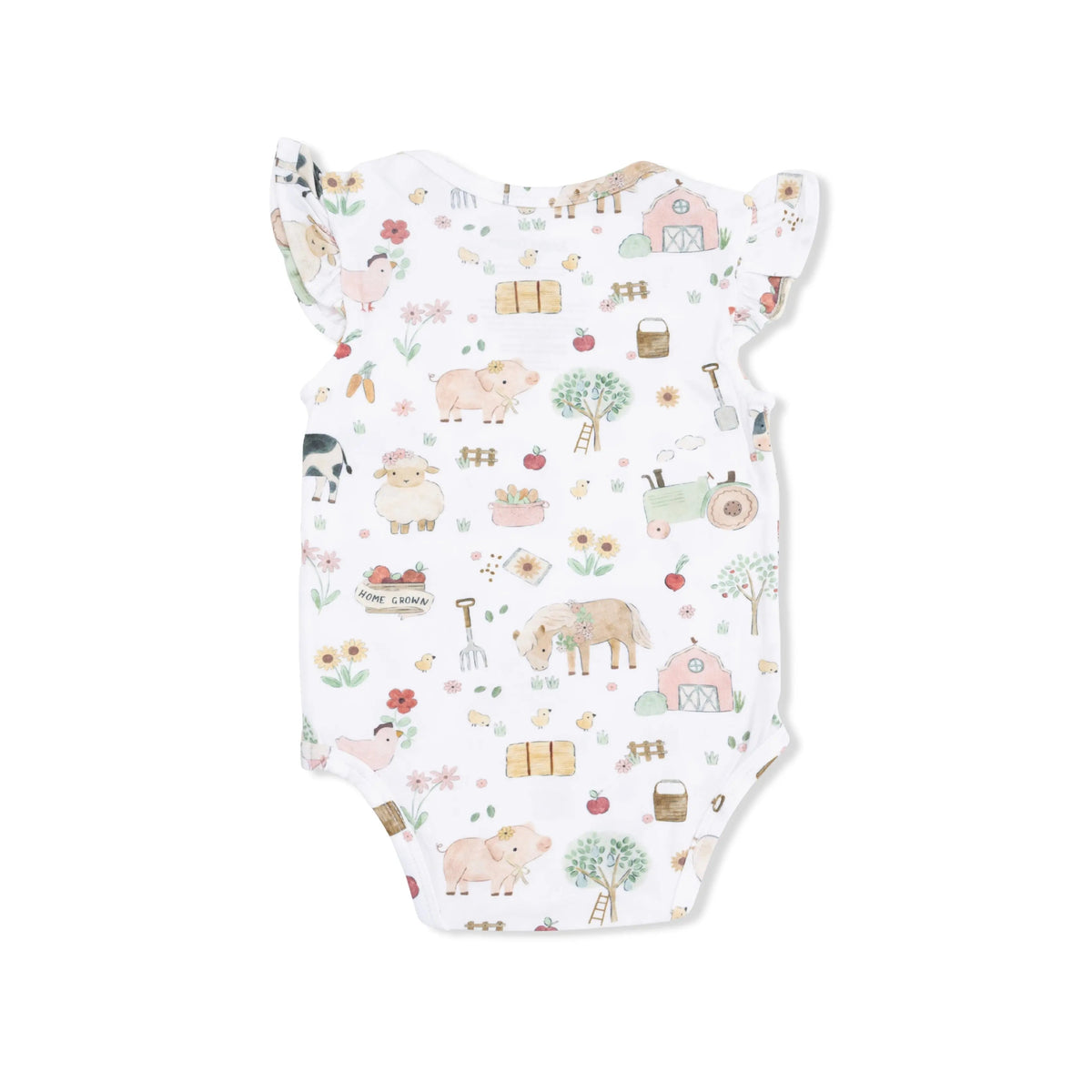 Angel Dear Cute Farm Animals Pink - Ruffle Sleeve Bodysuit - 