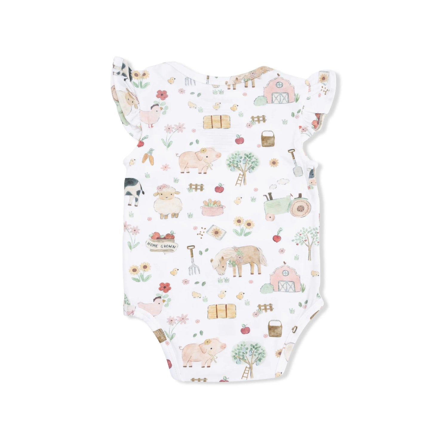 Angel Dear Cute Farm Animals Pink - Ruffle Sleeve Bodysuit - 