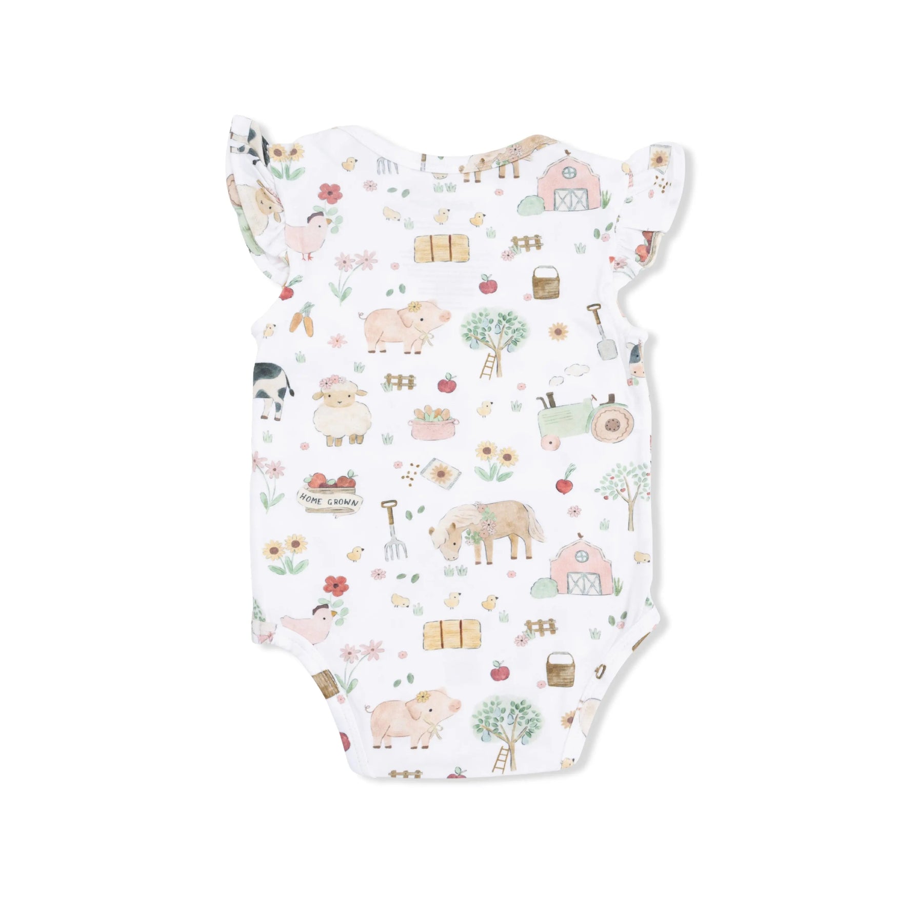 Angel Dear Cute Farm Animals Pink - Ruffle Sleeve Bodysuit - 