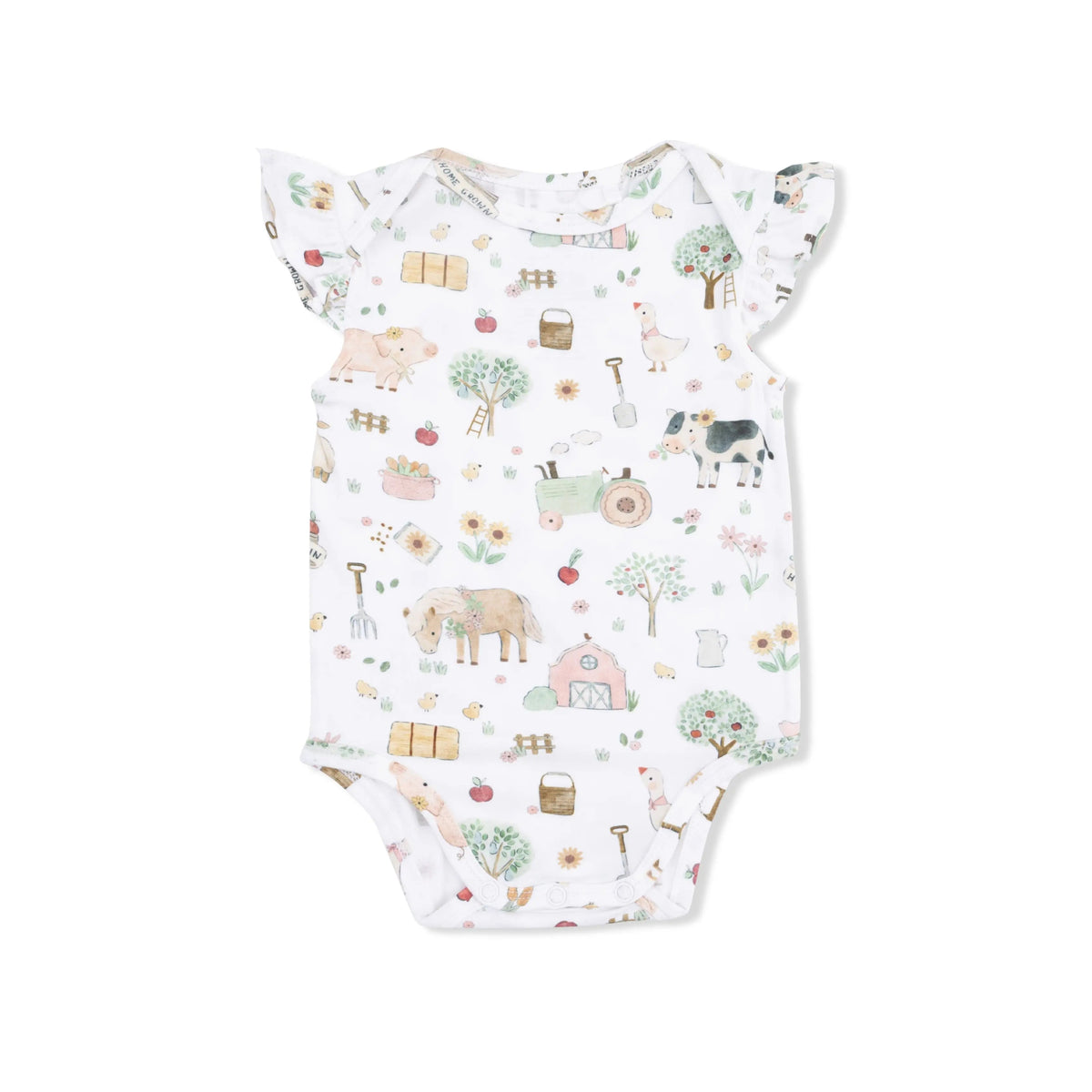 Angel Dear Cute Farm Animals Pink - Ruffle Sleeve Bodysuit - 