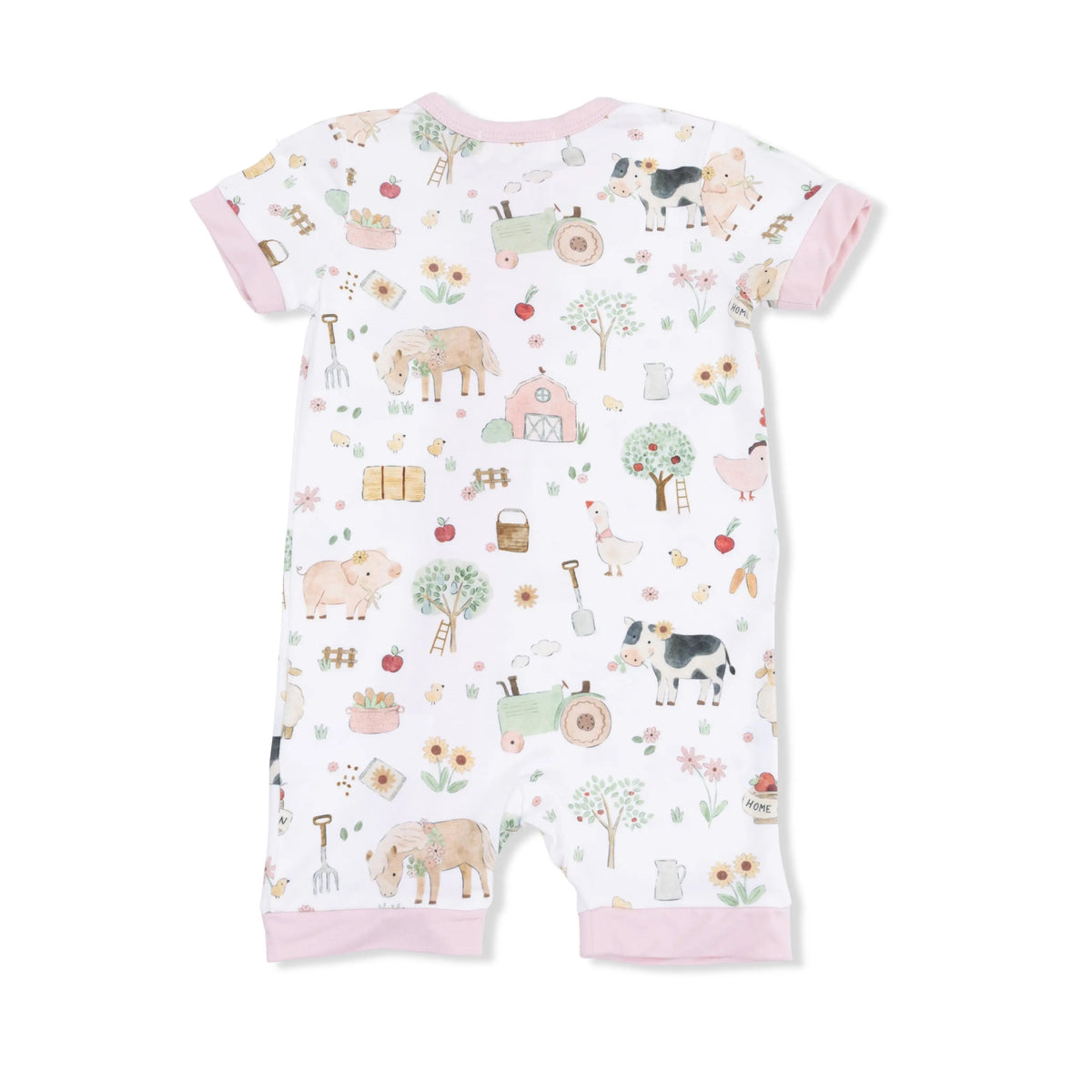 Angel Dear Cute Farm Animals Pink - Shortie 2 Way Zipper Romper - 