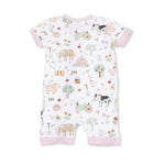 Angel Dear Cute Farm Animals Pink - Shortie 2 Way Zipper Romper - 