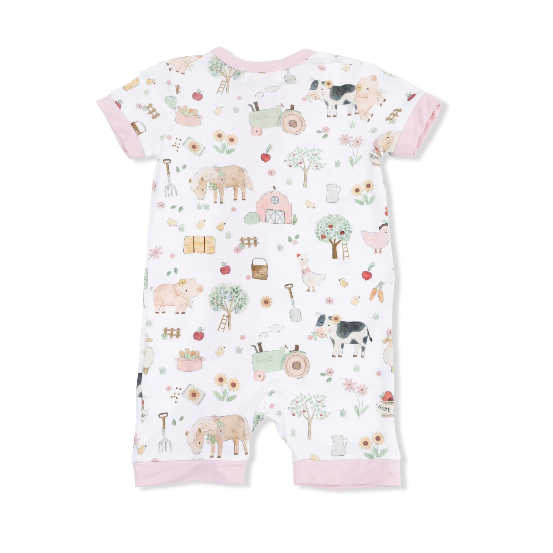 Angel Dear Cute Farm Animals Pink - Shortie 2 Way Zipper Romper - 