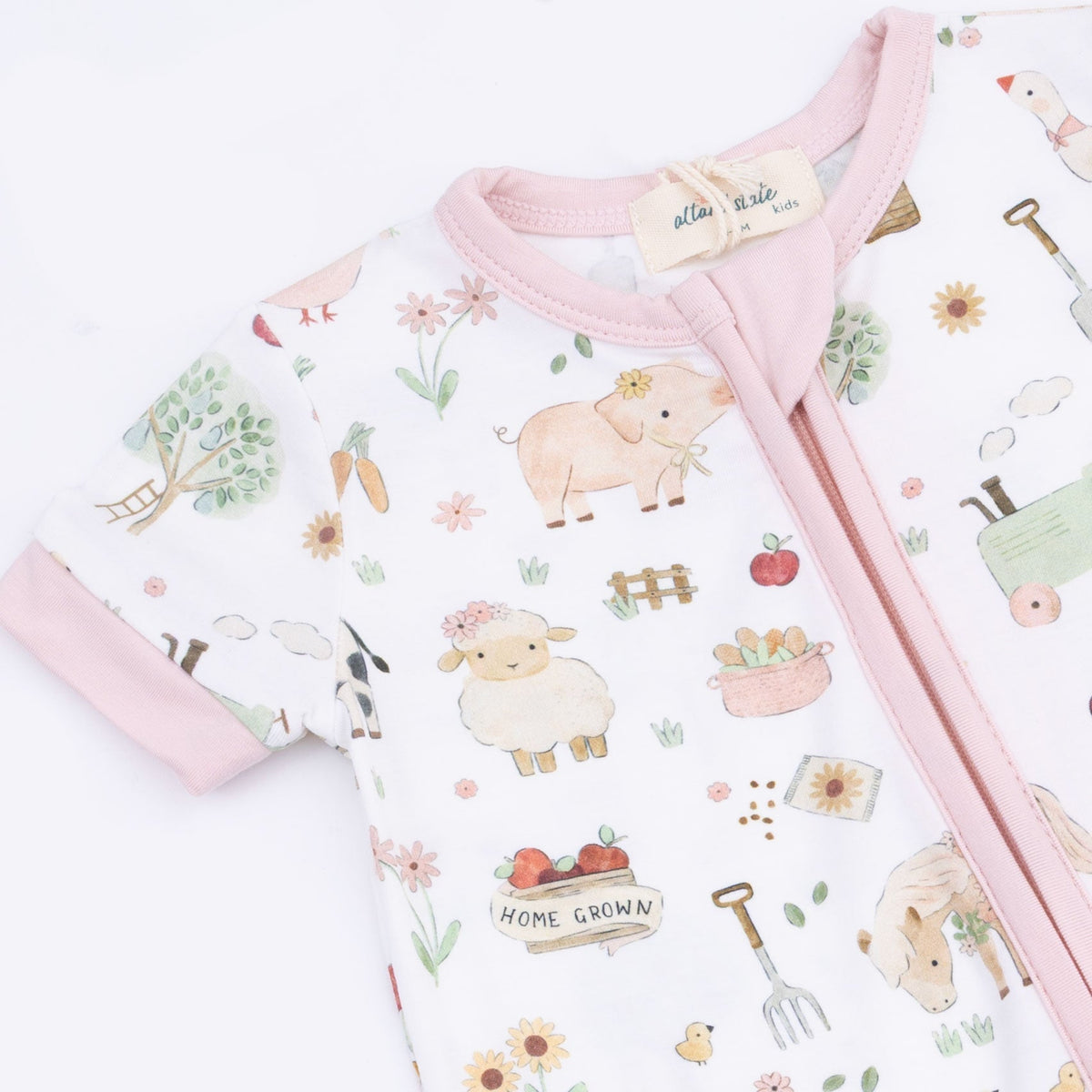Angel Dear Cute Farm Animals Pink - Shortie 2 Way Zipper RomperEveretts Place