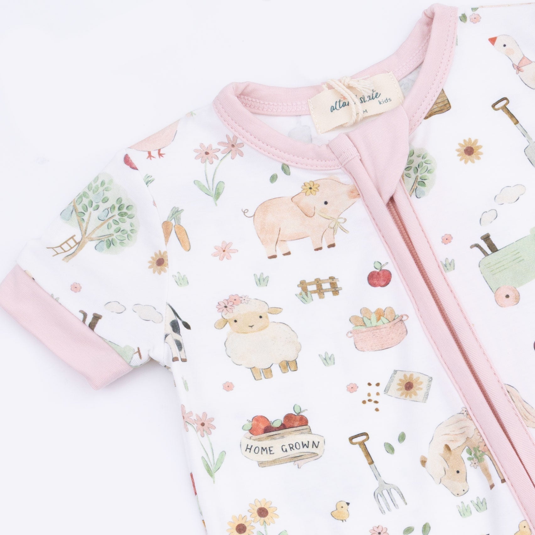 Angel Dear Cute Farm Animals Pink - Shortie 2 Way Zipper RomperEveretts Place