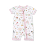 Angel Dear Cute Farm Animals Pink - Shortie 2 Way Zipper Romper - 