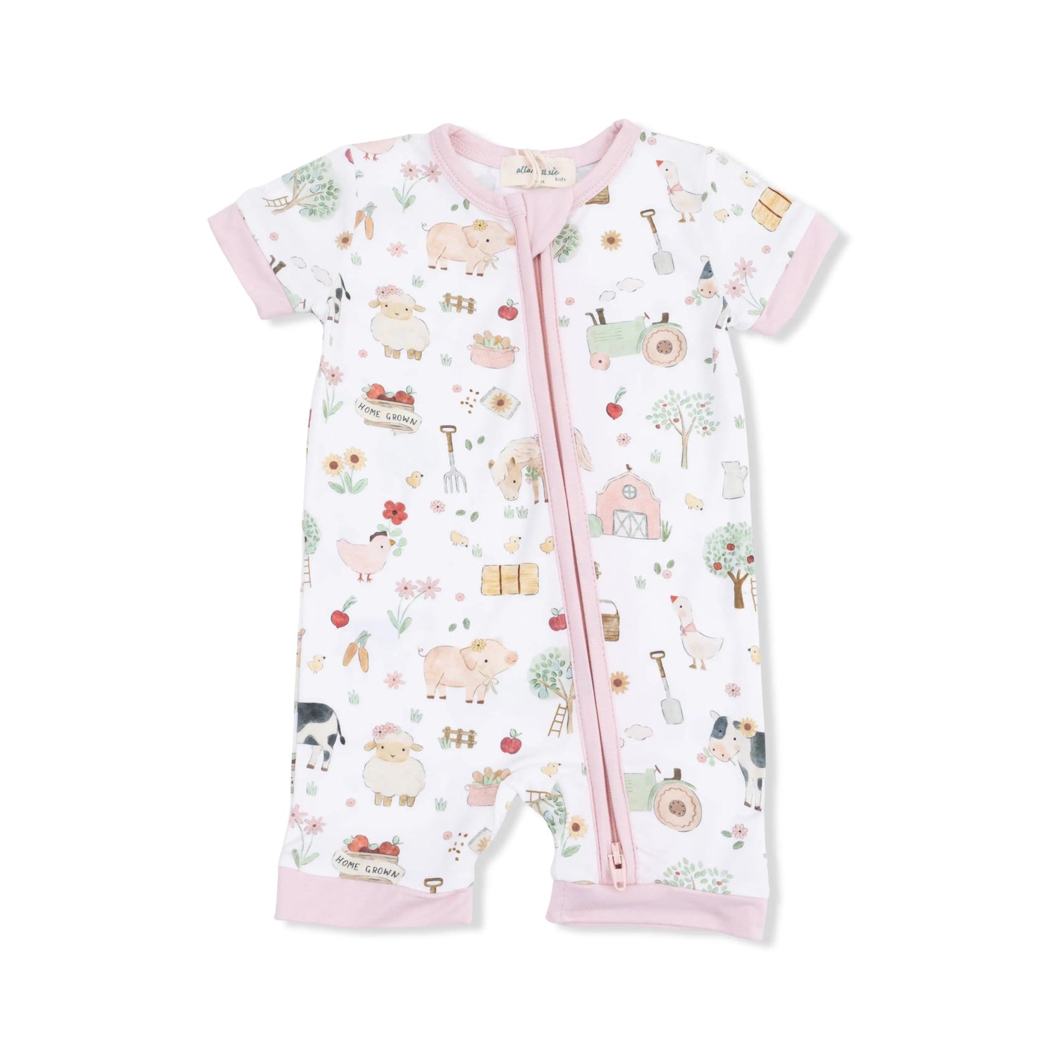 Angel Dear Cute Farm Animals Pink - Shortie 2 Way Zipper Romper - 