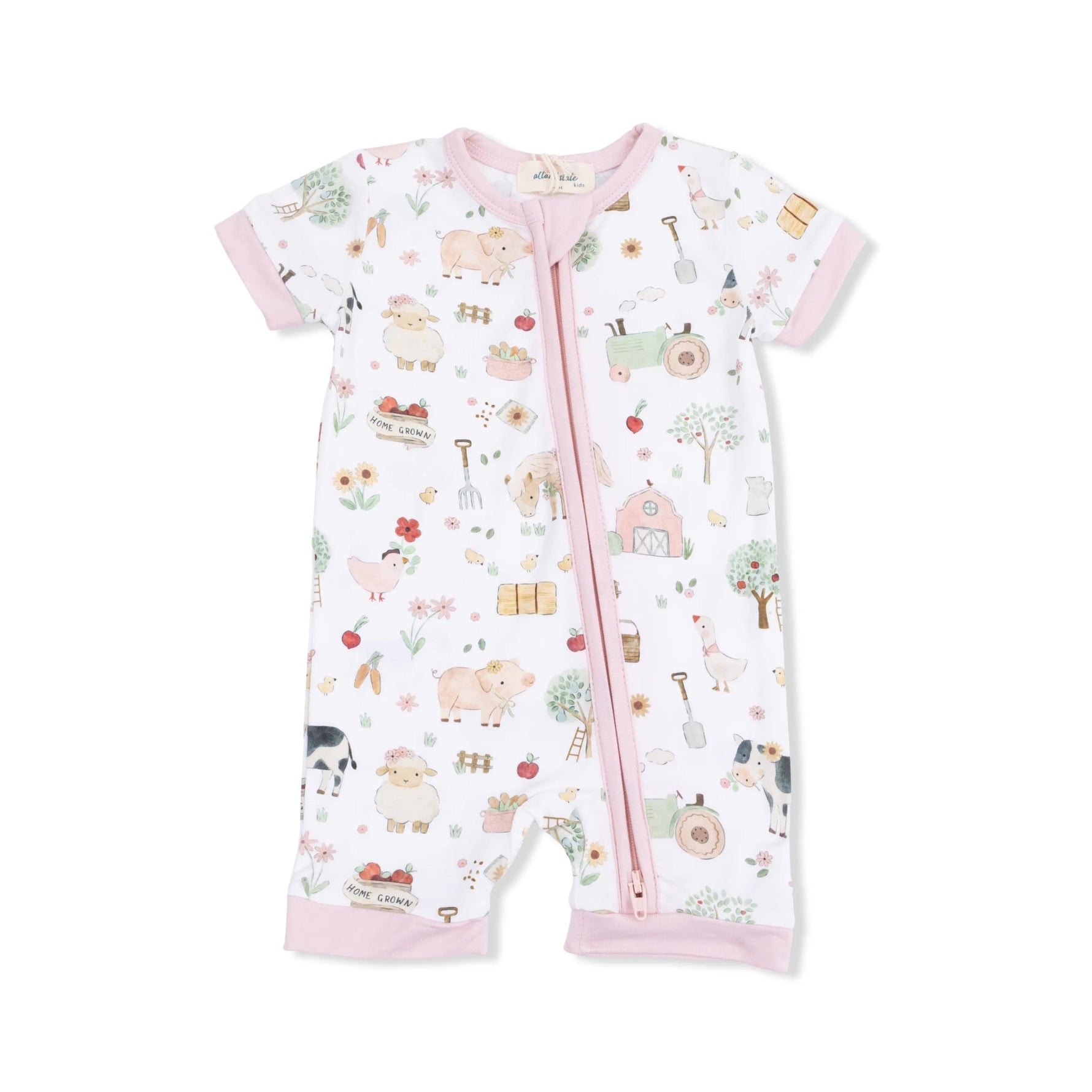 Angel Dear Cute Farm Animals Pink - Shortie 2 Way Zipper Romper - 