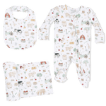 Angel Dear Cute Farm Animals Uni - 2 Way Zipper Footie, Swaddle & Bandana Bib Set - 