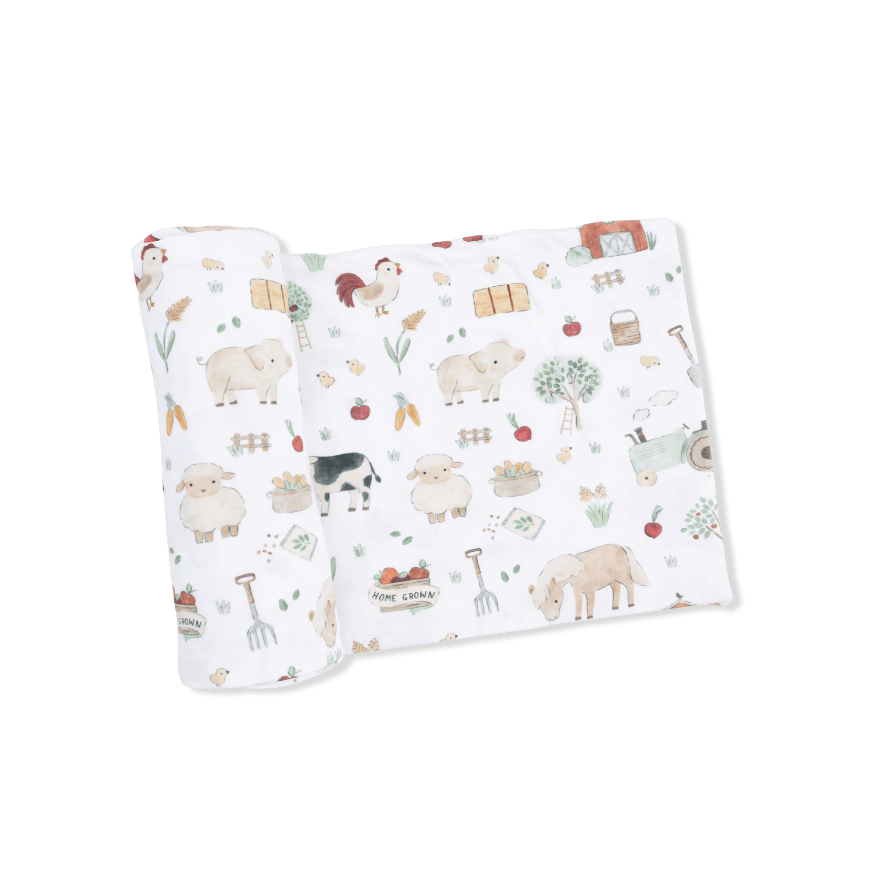 Angel Dear Cute Farm Animals Uni - 2 Way Zipper Footie, Swaddle & Bandana Bib Set - 