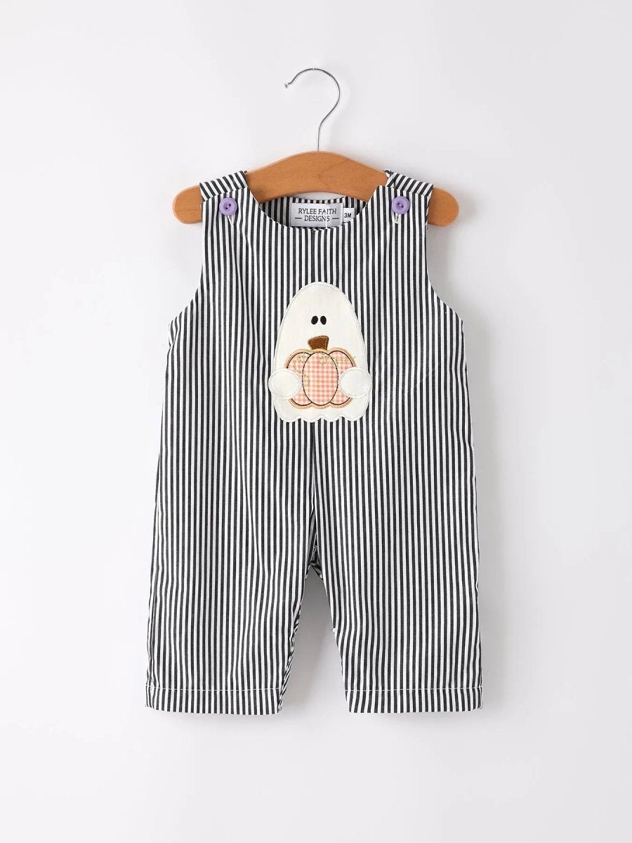 Rylee Faith Designs Cute Halloween Striped Ghost Embroidered Romper for Baby Boys - 