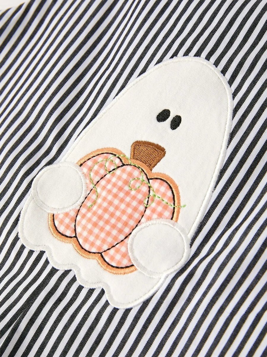 Rylee Faith Designs Cute Halloween Striped Ghost Embroidered Romper for Baby Boys - 