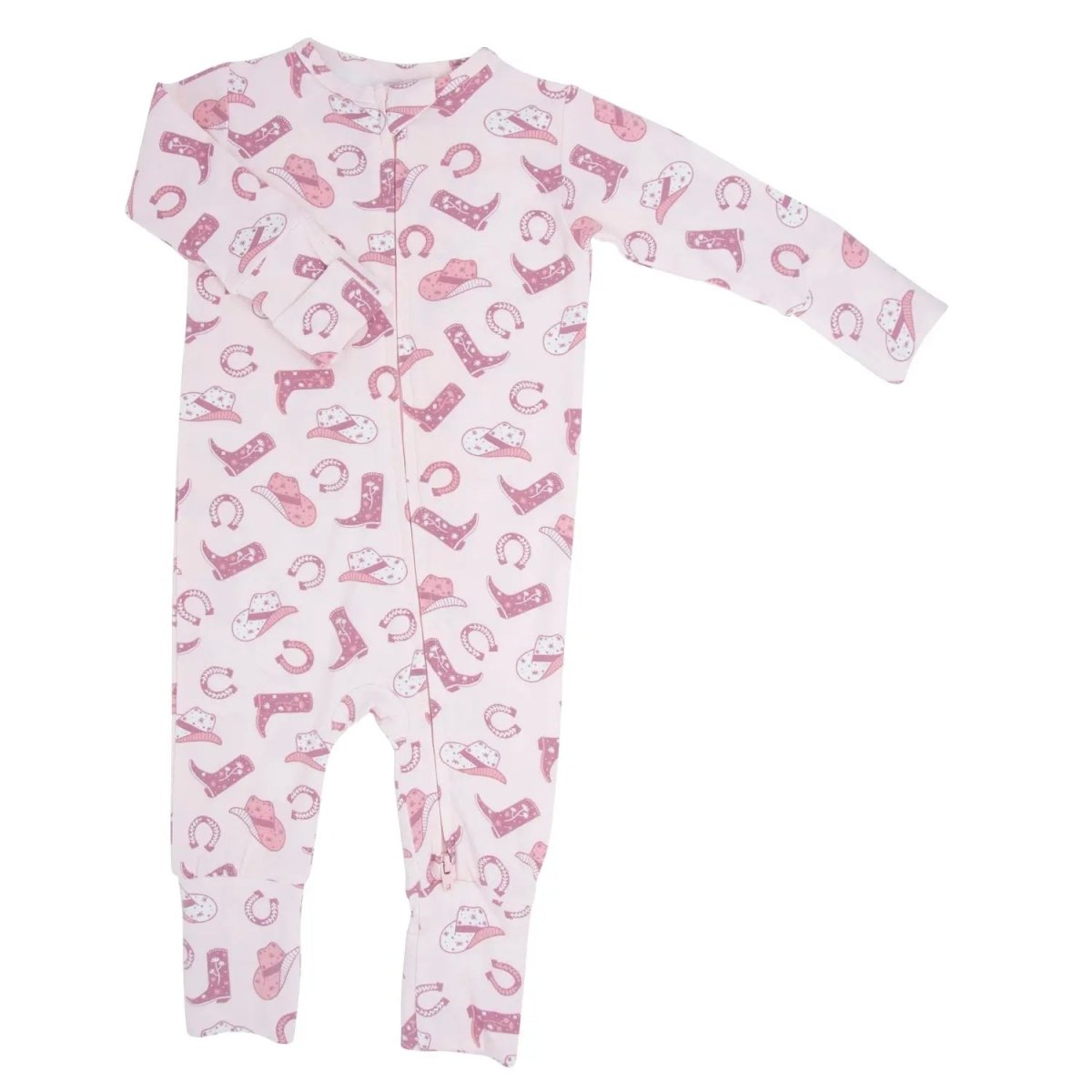 Sweet Bamboo Cute Pink Western Boots Romper with Convertible Design for Baby Girls - 