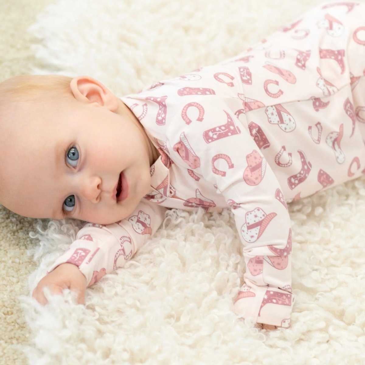 Sweet Bamboo Cute Pink Western Boots Romper with Convertible Design for Baby Girls - 