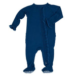 Sweet Bamboo Cute Ruffle Footie with 2 Way Zipper and No Slip Grips for Babies - 