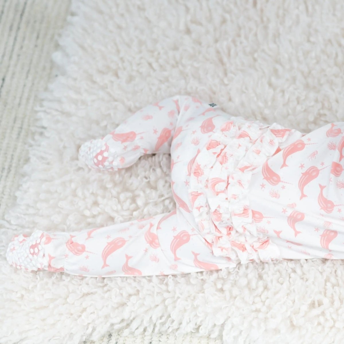 Sweet Bamboo Cute Ruffle Footie with 2 Way Zipper and Non Slip Grips for Babies - 
