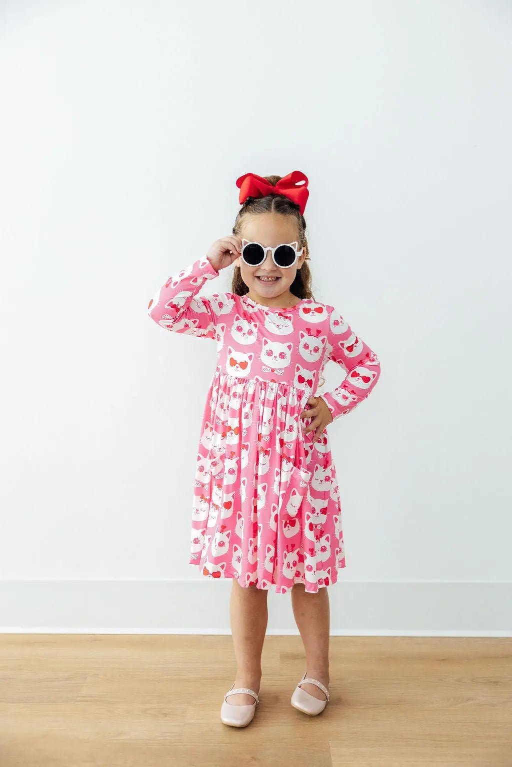 Mila & Rose ® Cutie Cat L/S Pocket Twirl Dress - 