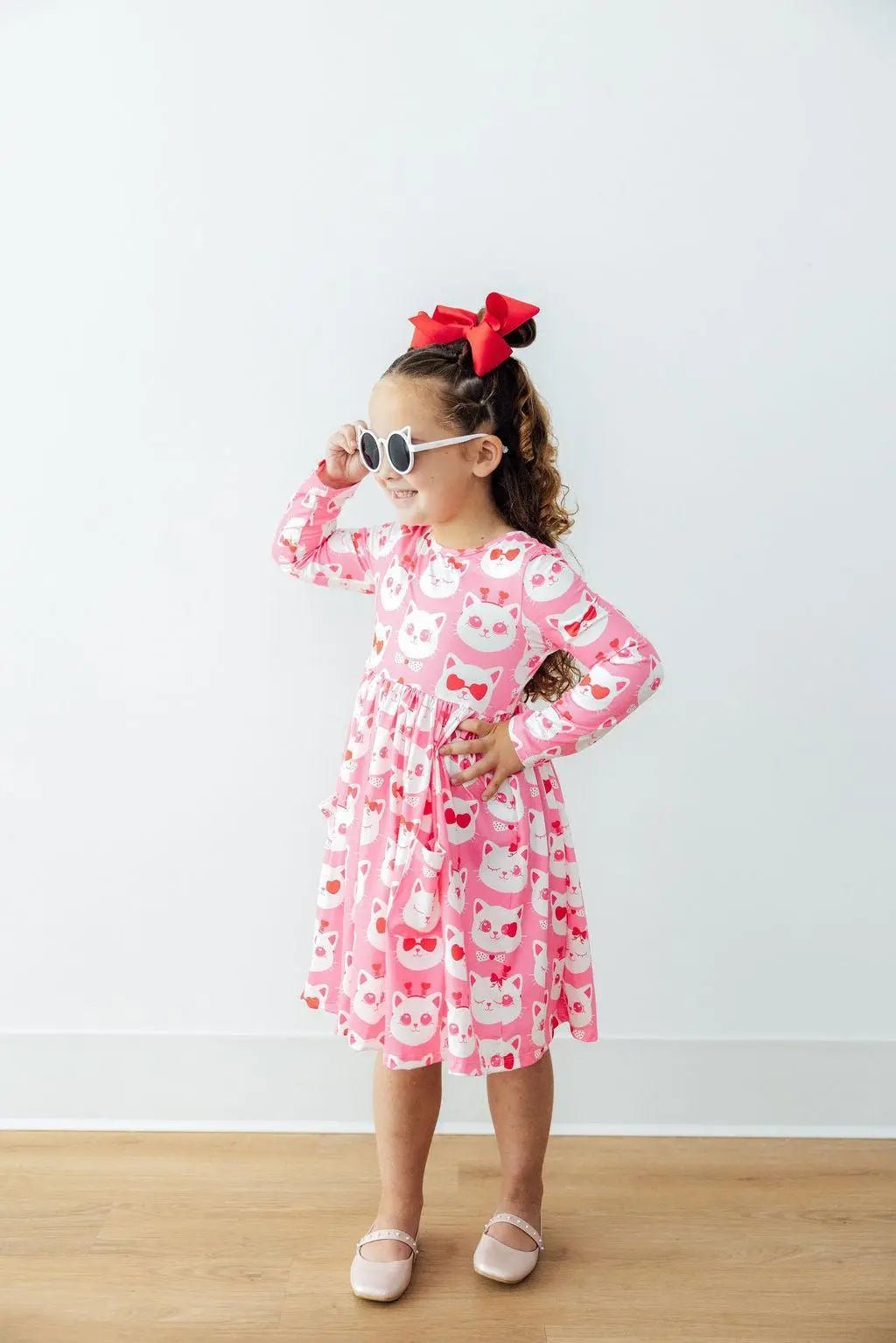 Mila & Rose ® Cutie Cat L/S Pocket Twirl Dress - 