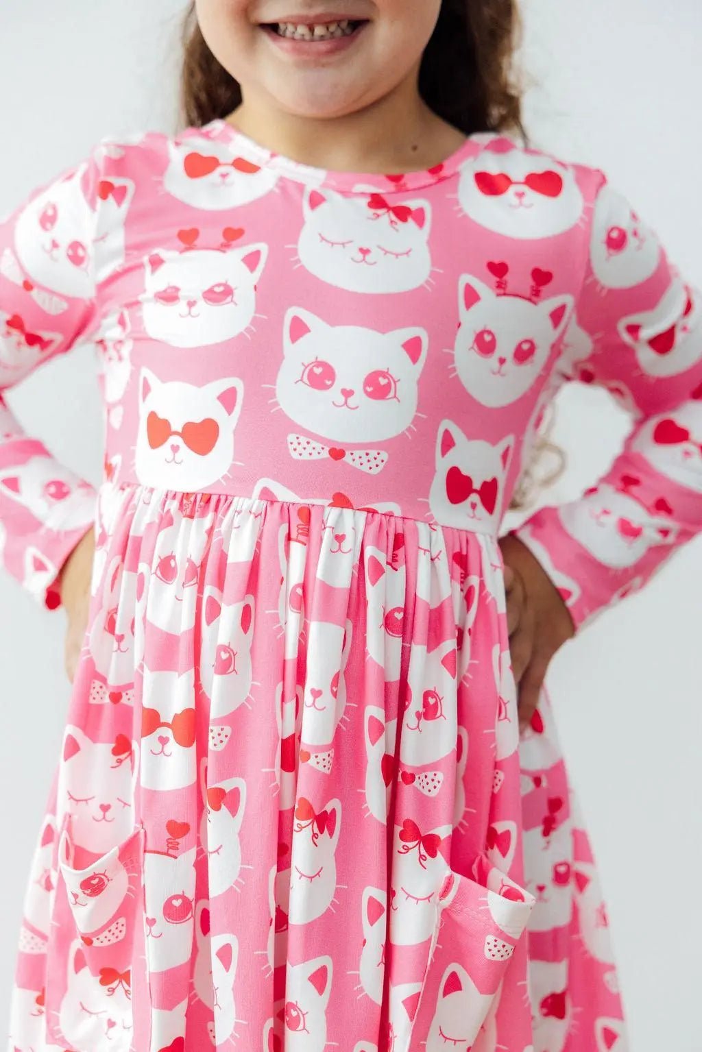 Cutie Cat L/S Pocket Twirl Dress - Sleeve, One-piece garment, Baby & Toddler Clothing, Pink, Facial expression | Everetts Place