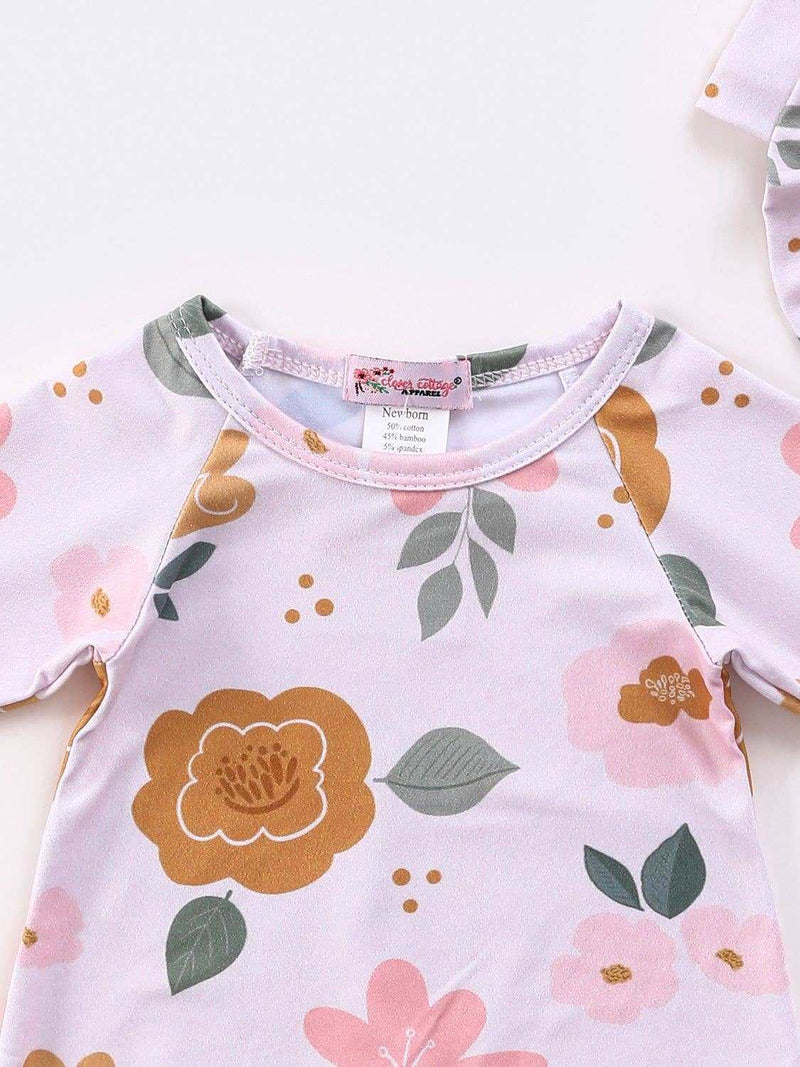 Clover Cottage - Blush Blooms Baby Gown with matching headband