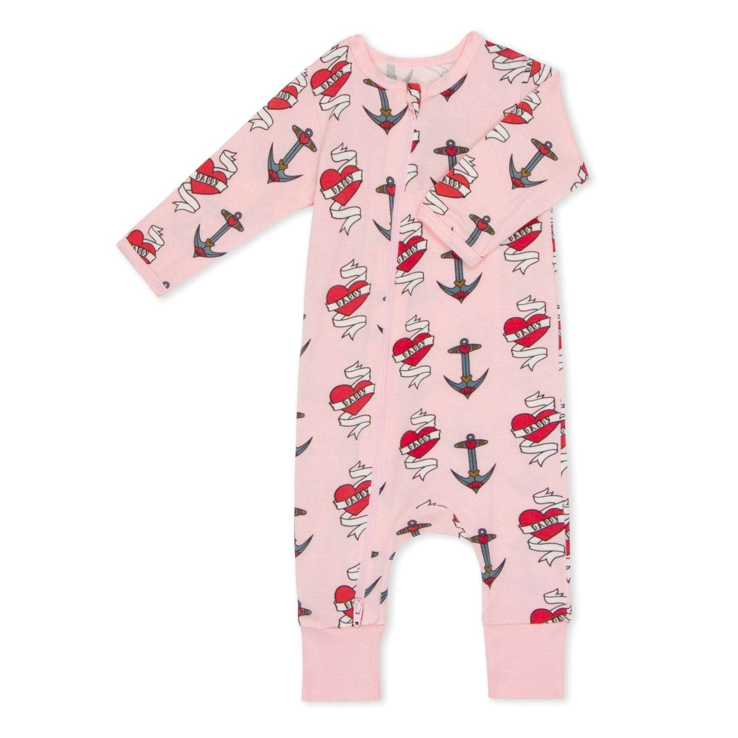 Baby coverall with dual front zipper and cuffed ankles in a soft one-piece style