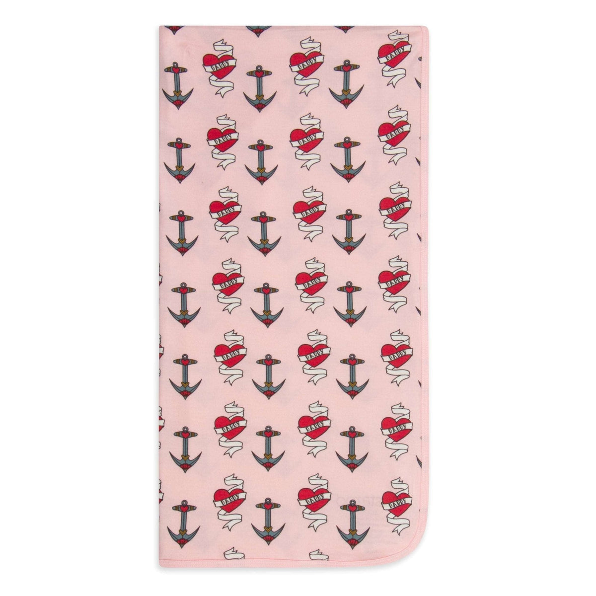 Square baby swaddle blanket with a daddy-themed print, spread flat to show its full pattern.